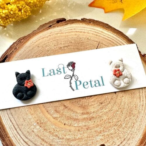 Cat Studs with Flower Accent