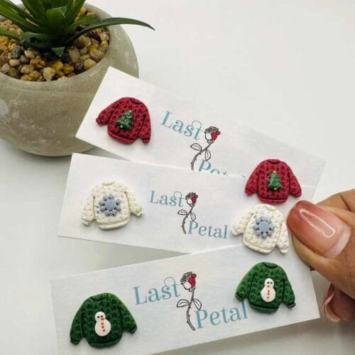 Ugly Christmas sweater studs 3 styles