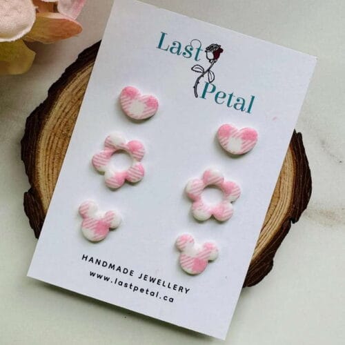Pink Plaid Studs