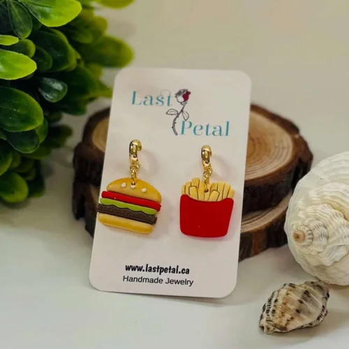 Burger and Fries Dangle Earrings