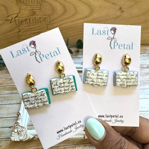 Open book dangle earrings